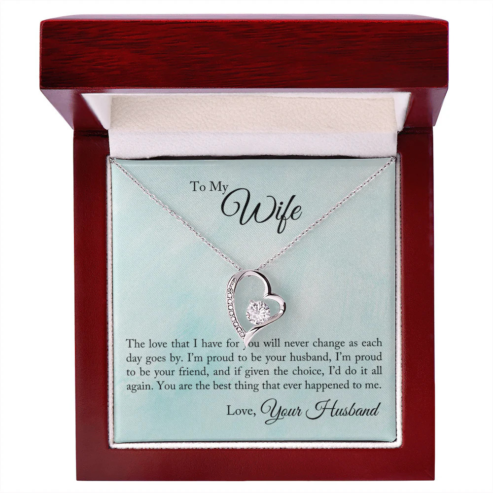 Wife Love I Have Forever Love CZ Heart Necklace Yellow Gold Standard Box